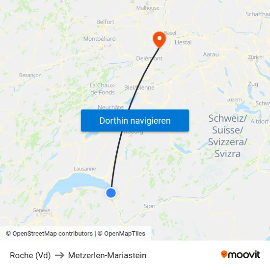 Roche (Vd) to Metzerlen-Mariastein map