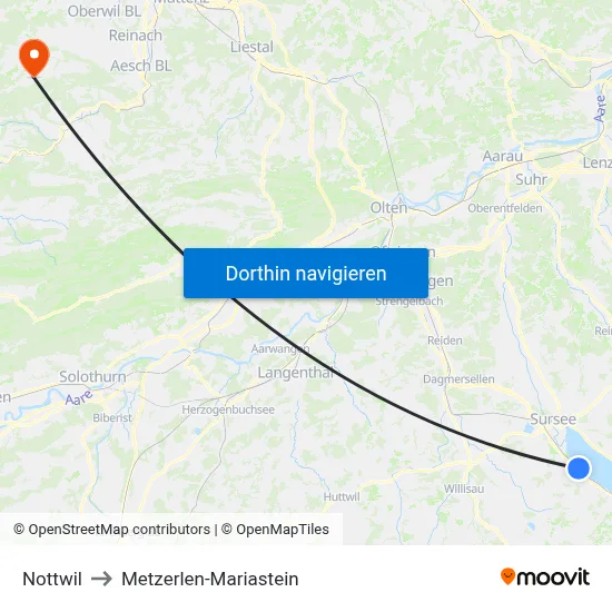 Nottwil to Metzerlen-Mariastein map