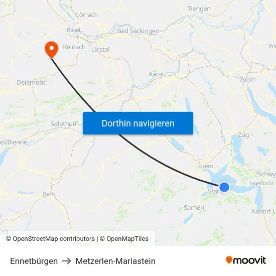 Ennetbürgen to Metzerlen-Mariastein map
