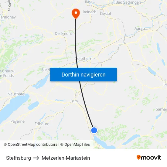 Steffisburg to Metzerlen-Mariastein map