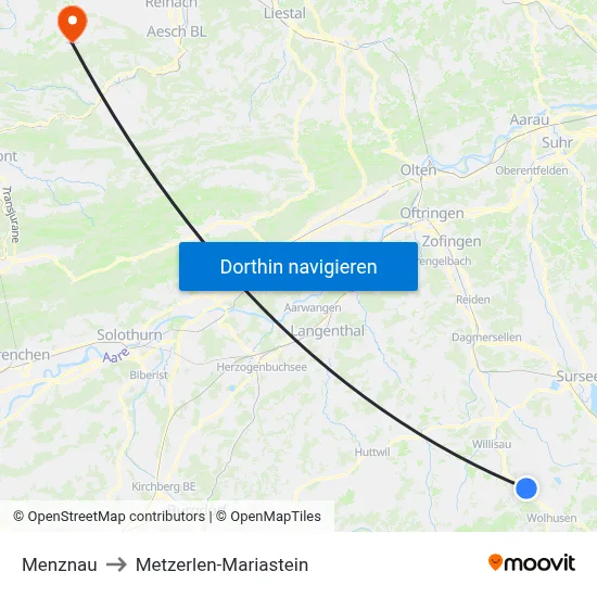 Menznau to Metzerlen-Mariastein map