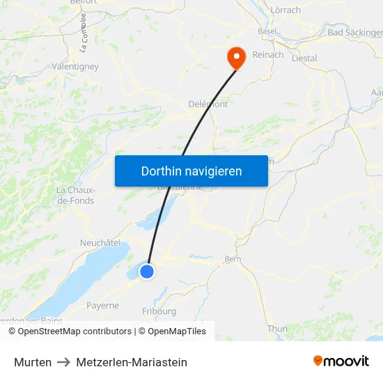 Murten to Metzerlen-Mariastein map