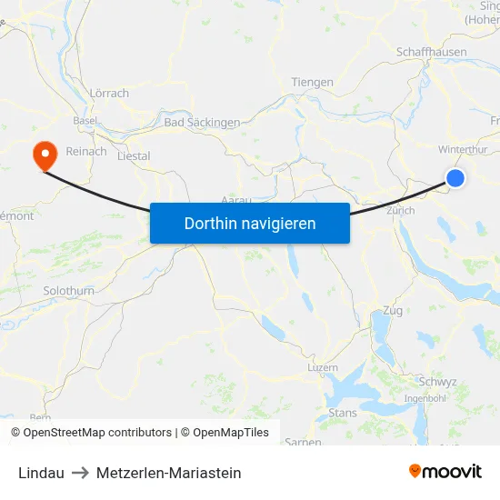 Lindau to Metzerlen-Mariastein map