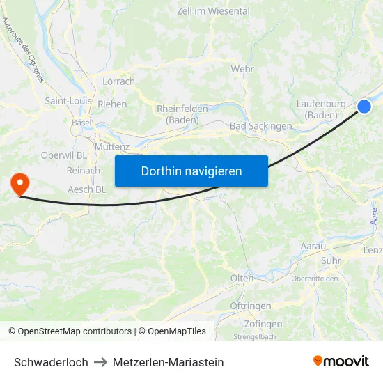 Schwaderloch to Metzerlen-Mariastein map