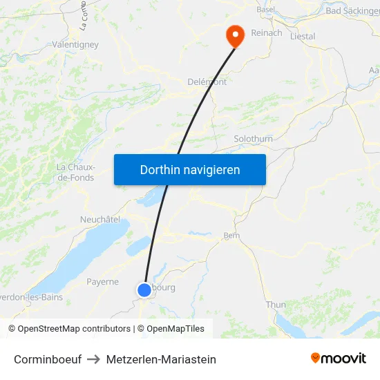 Corminboeuf to Metzerlen-Mariastein map