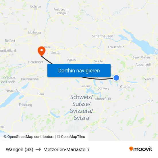 Wangen (Sz) to Metzerlen-Mariastein map