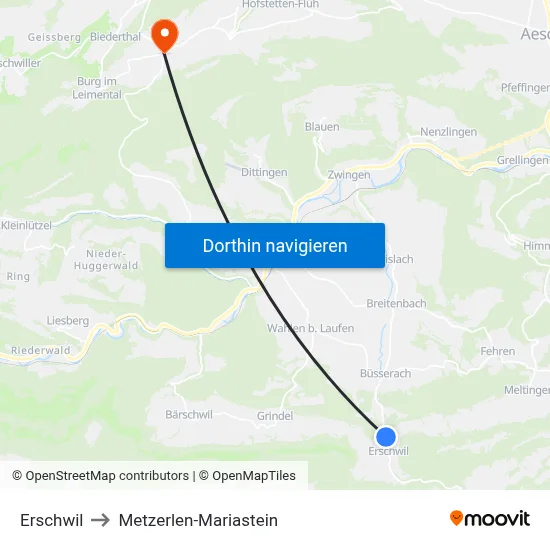 Erschwil to Metzerlen-Mariastein map