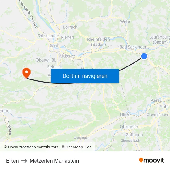 Eiken to Metzerlen-Mariastein map