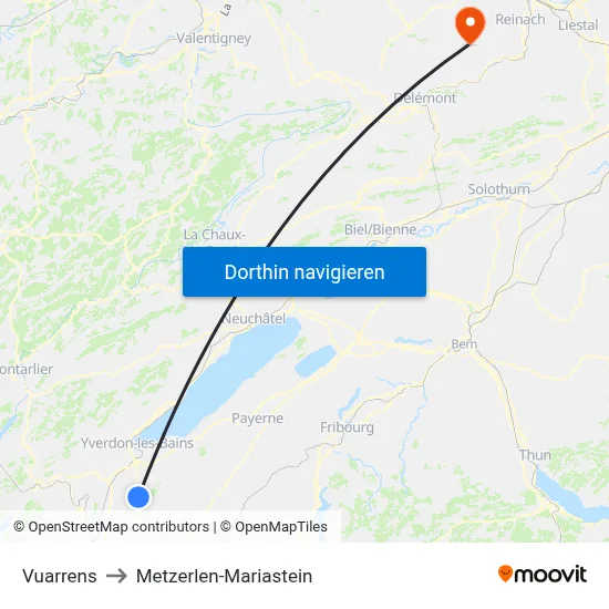 Vuarrens to Metzerlen-Mariastein map