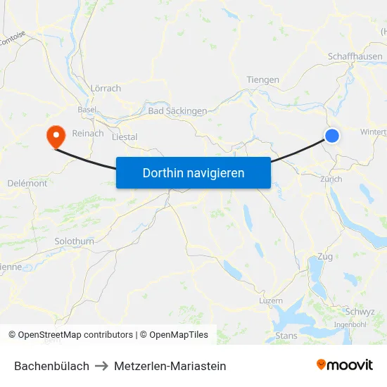 Bachenbülach to Metzerlen-Mariastein map