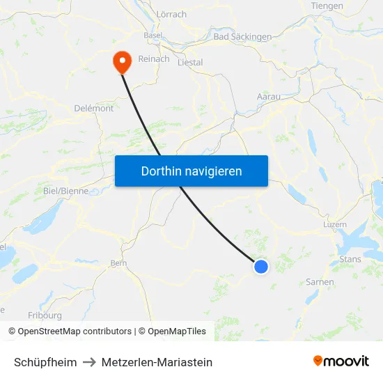 Schüpfheim to Metzerlen-Mariastein map