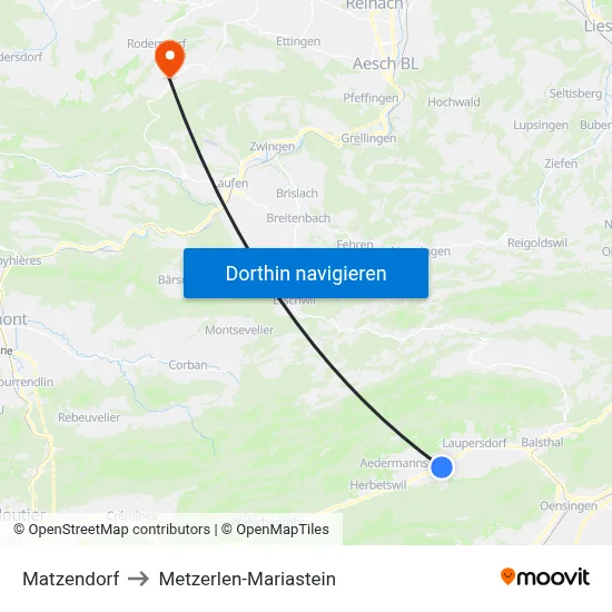 Matzendorf to Metzerlen-Mariastein map