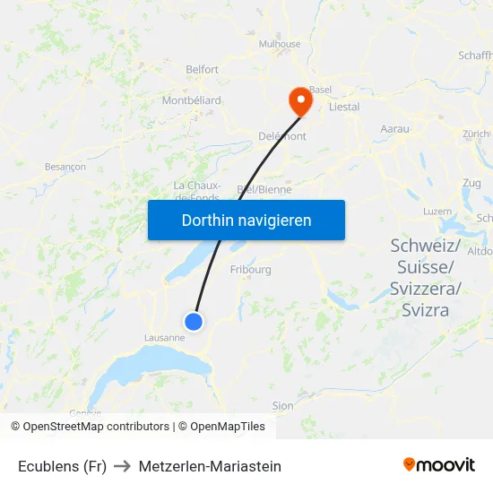 Ecublens (Fr) to Metzerlen-Mariastein map