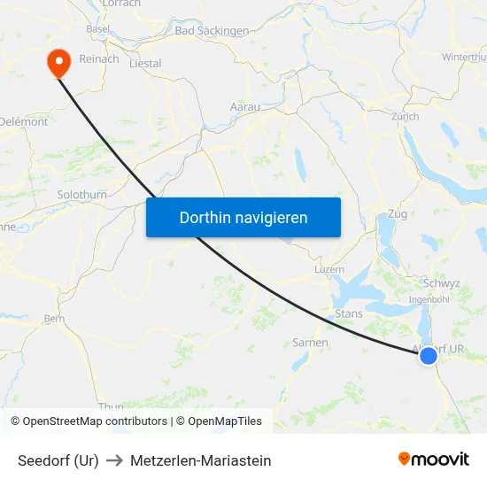 Seedorf (Ur) to Metzerlen-Mariastein map