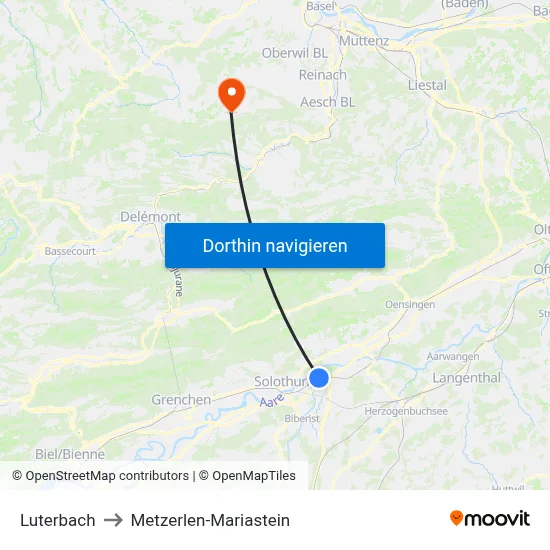 Luterbach to Metzerlen-Mariastein map