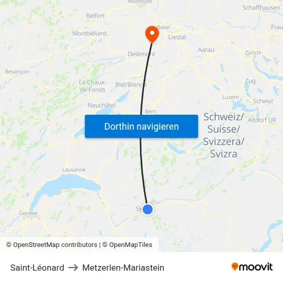 Saint-Léonard to Metzerlen-Mariastein map