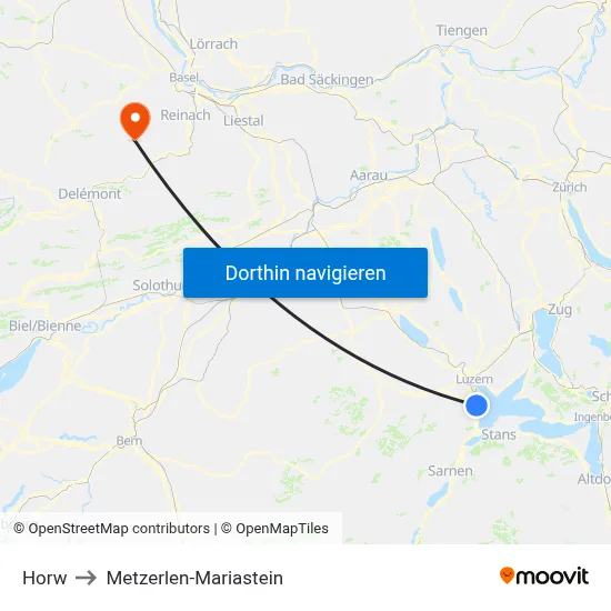 Horw to Metzerlen-Mariastein map