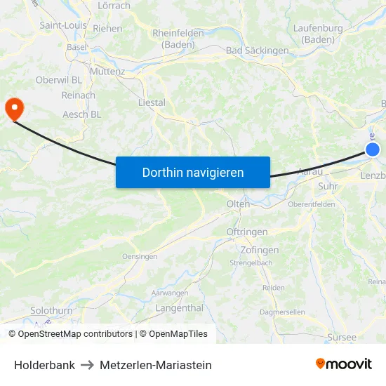 Holderbank to Metzerlen-Mariastein map