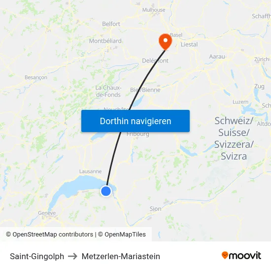 Saint-Gingolph to Metzerlen-Mariastein map