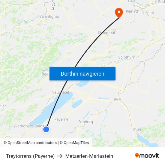Treytorrens (Payerne) to Metzerlen-Mariastein map