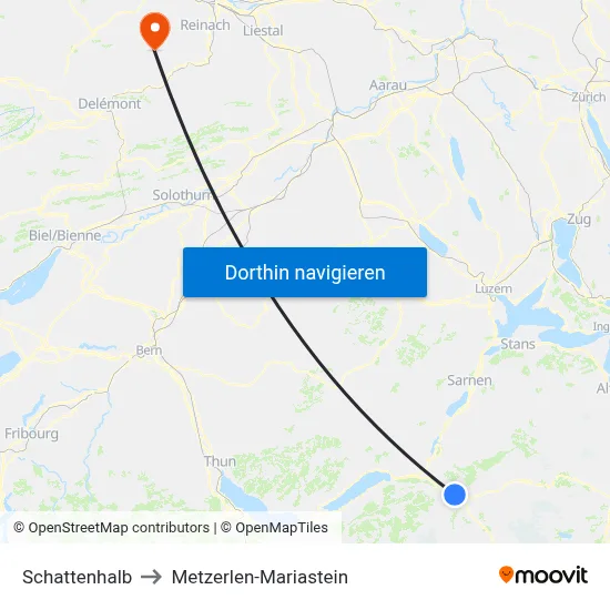 Schattenhalb to Metzerlen-Mariastein map