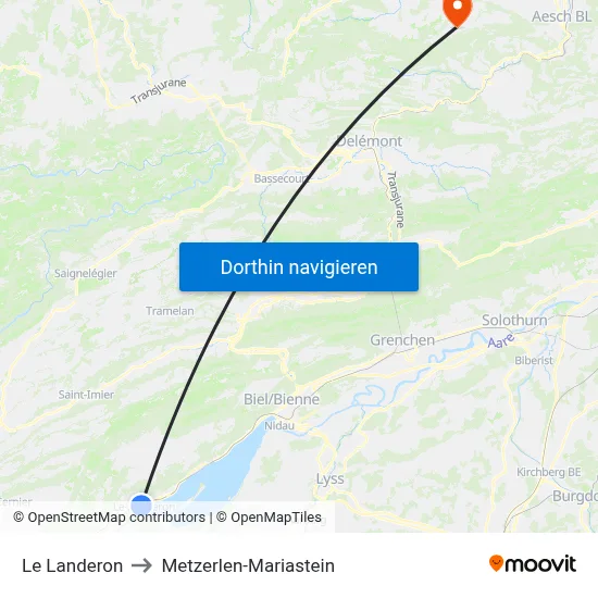 Le Landeron to Metzerlen-Mariastein map