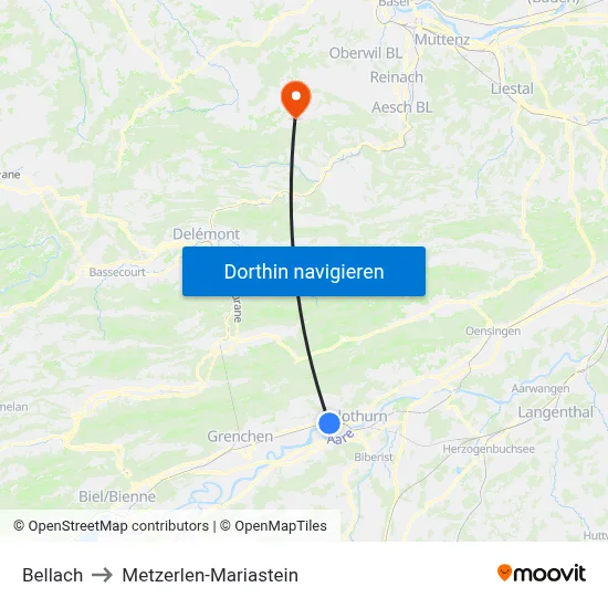 Bellach to Metzerlen-Mariastein map