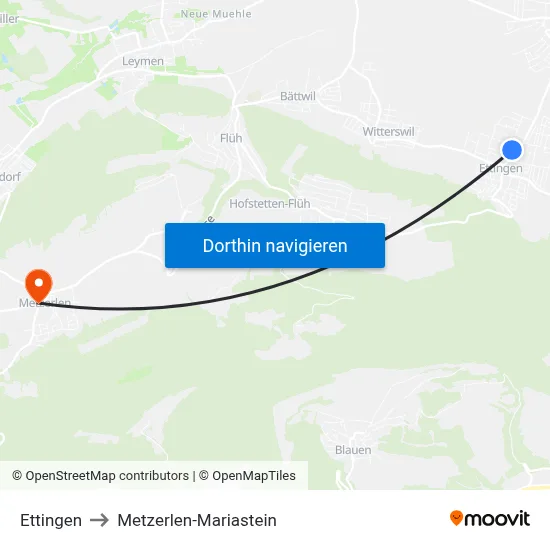 Ettingen to Metzerlen-Mariastein map