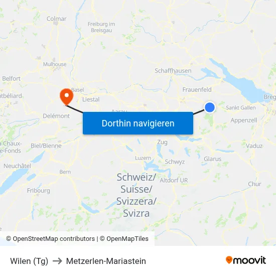 Wilen (Tg) to Metzerlen-Mariastein map