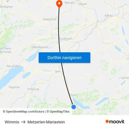 Wimmis to Metzerlen-Mariastein map