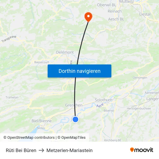 Rüti Bei Büren to Metzerlen-Mariastein map