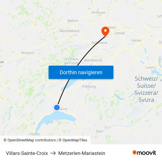 Villars-Sainte-Croix to Metzerlen-Mariastein map