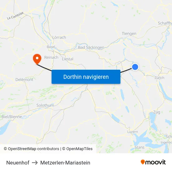Neuenhof to Metzerlen-Mariastein map