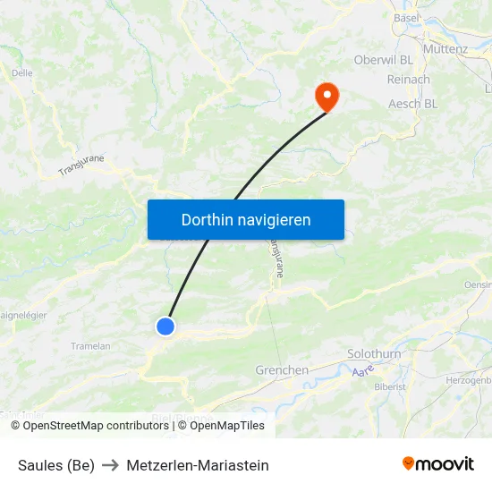 Saules (Be) to Metzerlen-Mariastein map