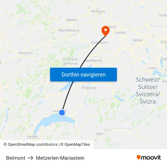 Belmont to Metzerlen-Mariastein map