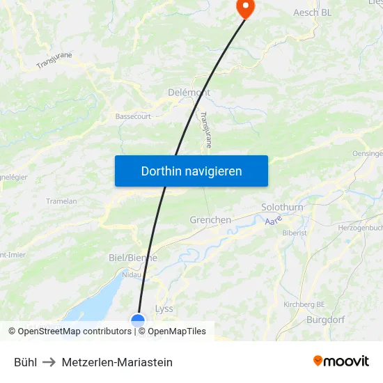 Bühl to Metzerlen-Mariastein map