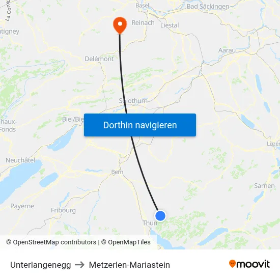 Unterlangenegg to Metzerlen-Mariastein map