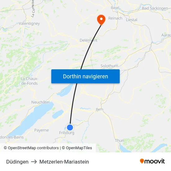 Düdingen to Metzerlen-Mariastein map