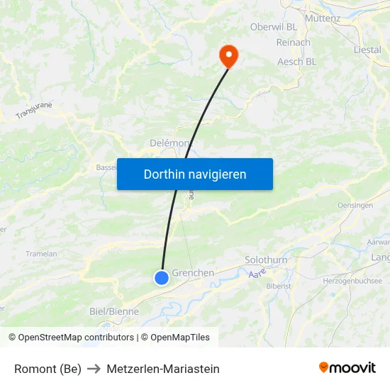 Romont (Be) to Metzerlen-Mariastein map