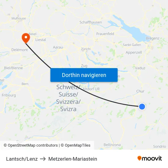 Lantsch/Lenz to Metzerlen-Mariastein map