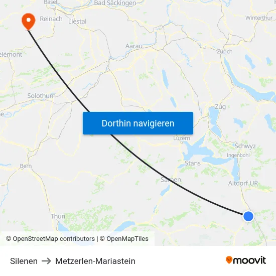 Silenen to Metzerlen-Mariastein map
