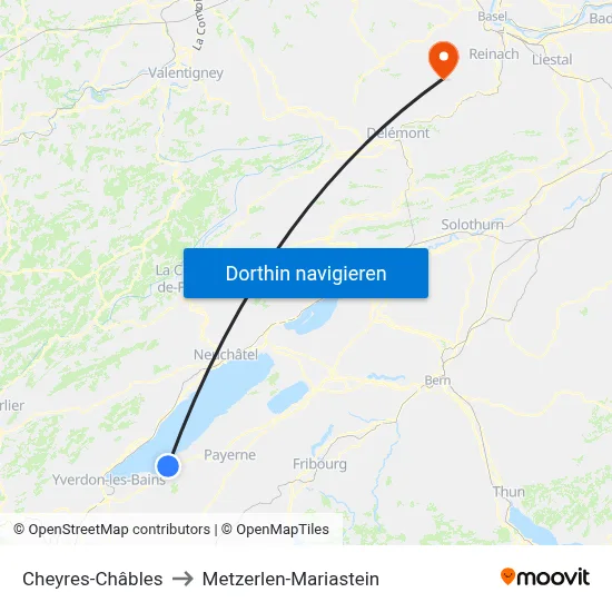 Cheyres-Châbles to Metzerlen-Mariastein map