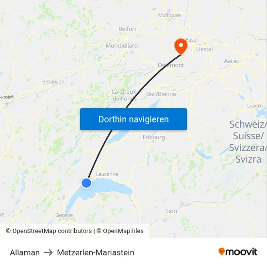 Allaman to Metzerlen-Mariastein map