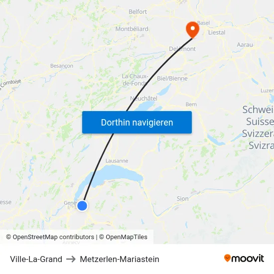 Ville-La-Grand to Metzerlen-Mariastein map