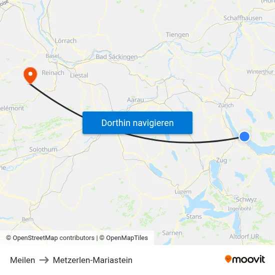 Meilen to Metzerlen-Mariastein map