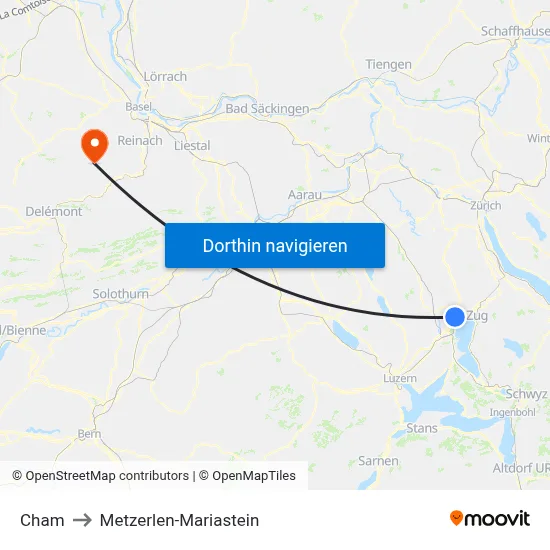 Cham to Metzerlen-Mariastein map