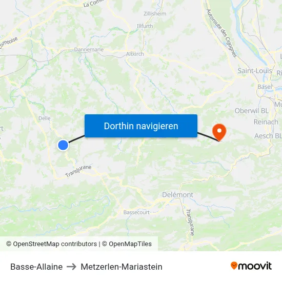 Basse-Allaine to Metzerlen-Mariastein map
