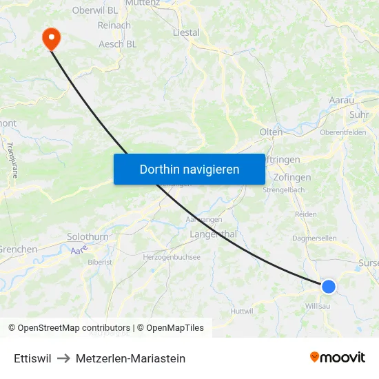 Ettiswil to Metzerlen-Mariastein map