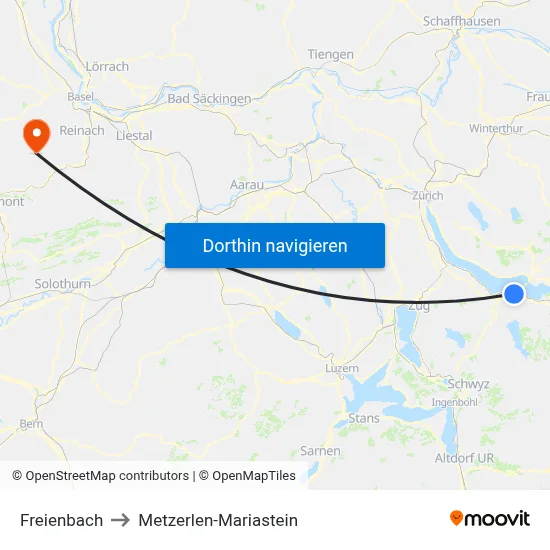 Freienbach to Metzerlen-Mariastein map