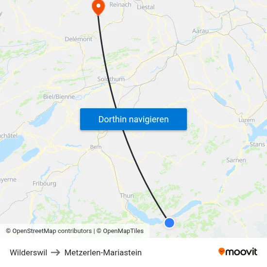 Wilderswil to Metzerlen-Mariastein map